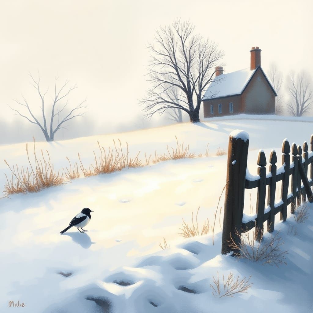 Winter Landscape with Magpie in Impressionistic Style