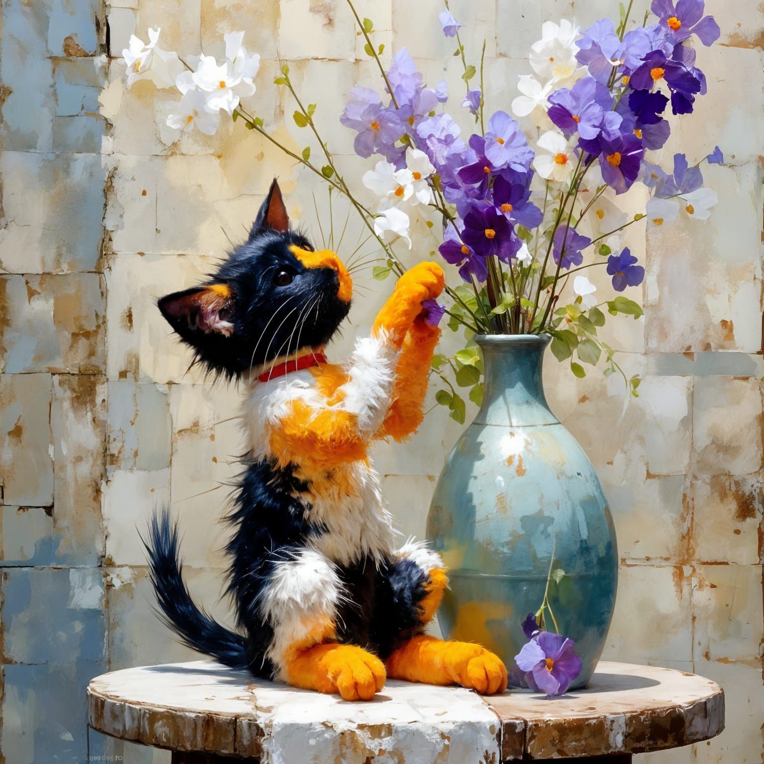 Elegant Calico Kitten in Wisteria Garden