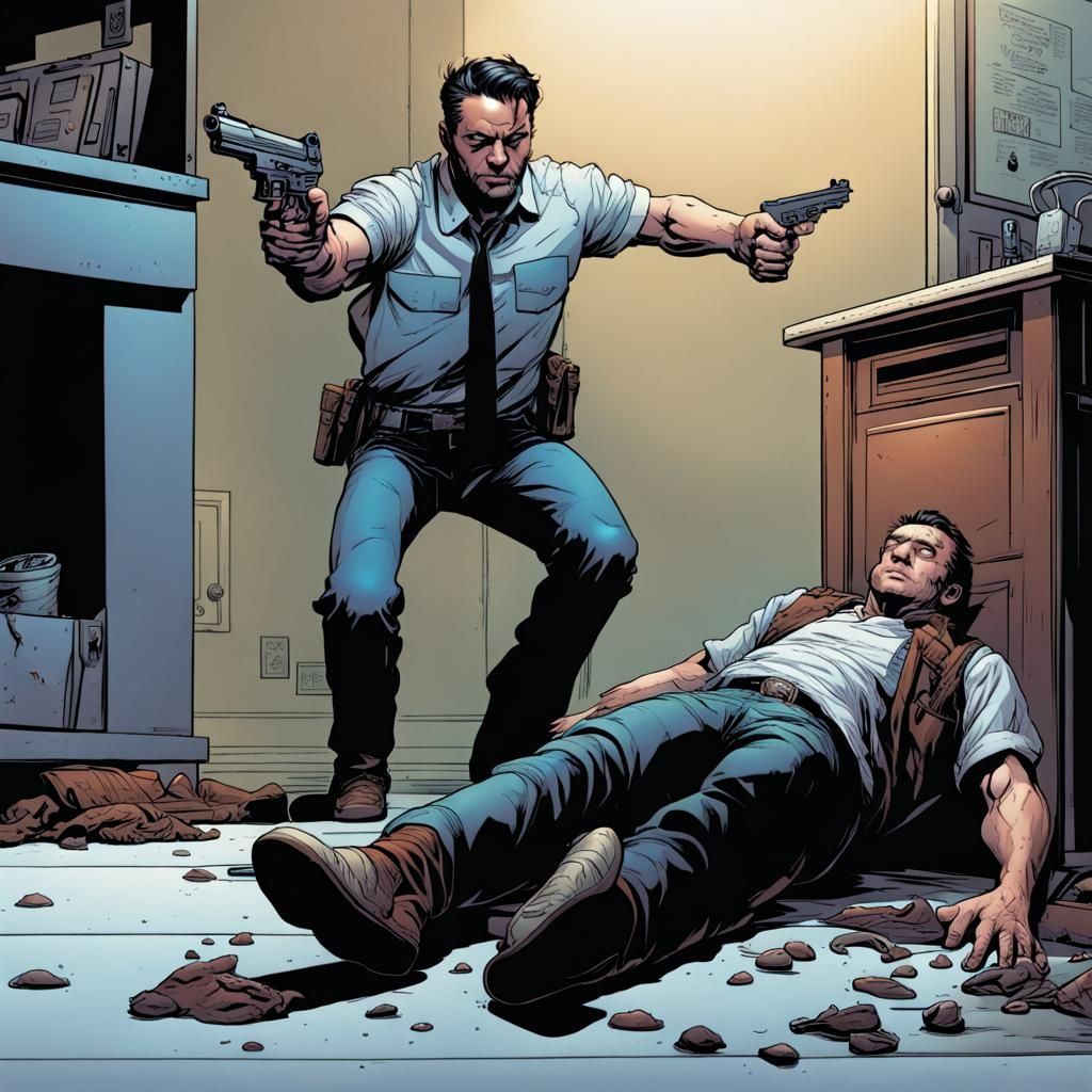 Dramatic Comic Book Scene: Man with Gun