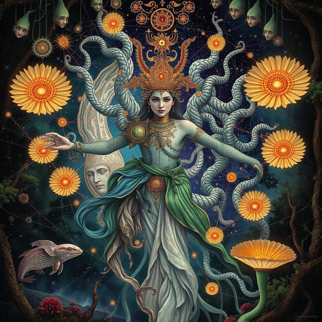 Detailed Dervish in Mycelium Network: Digital Art