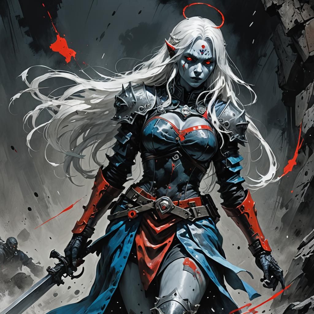 Drow Warrior with Spider Tattoos in Fantasy Splash Art