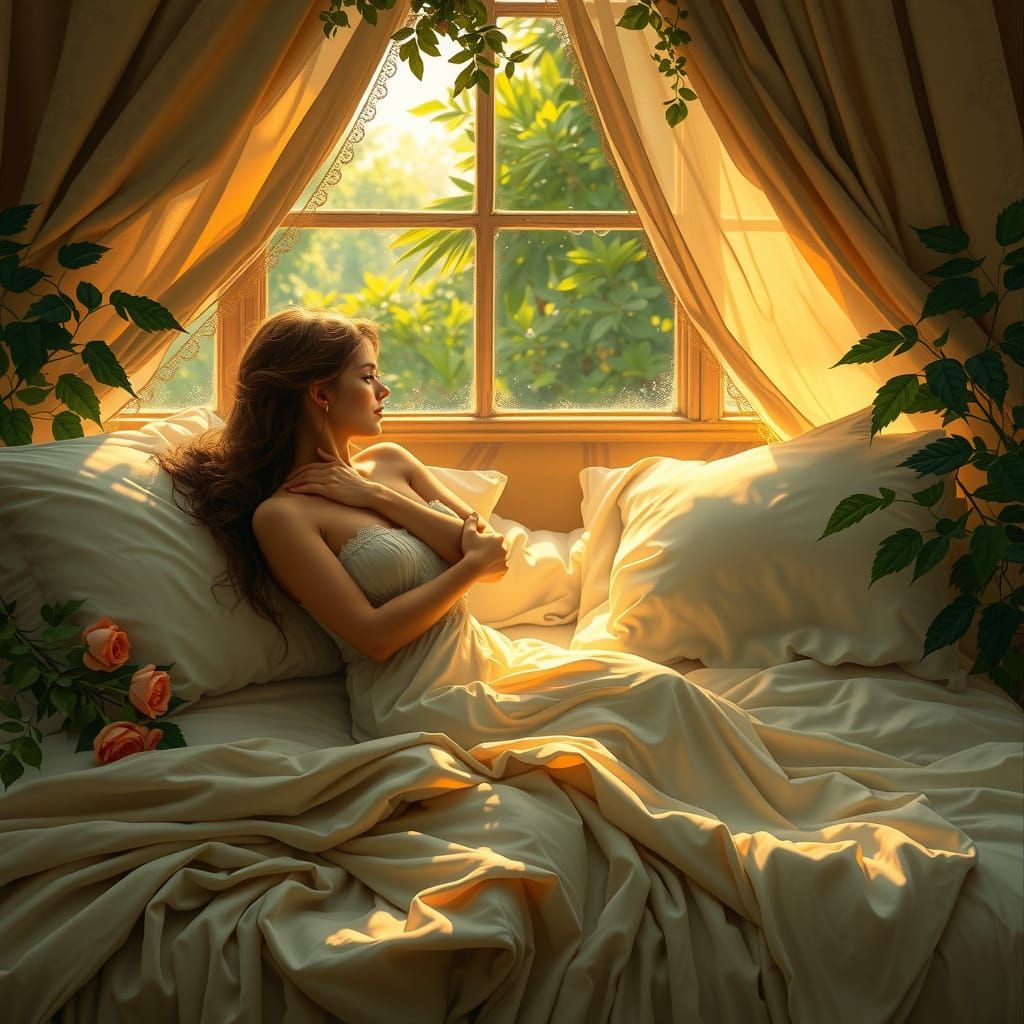 Romantic Morning Embrace in Dreamy, Ethereal Style