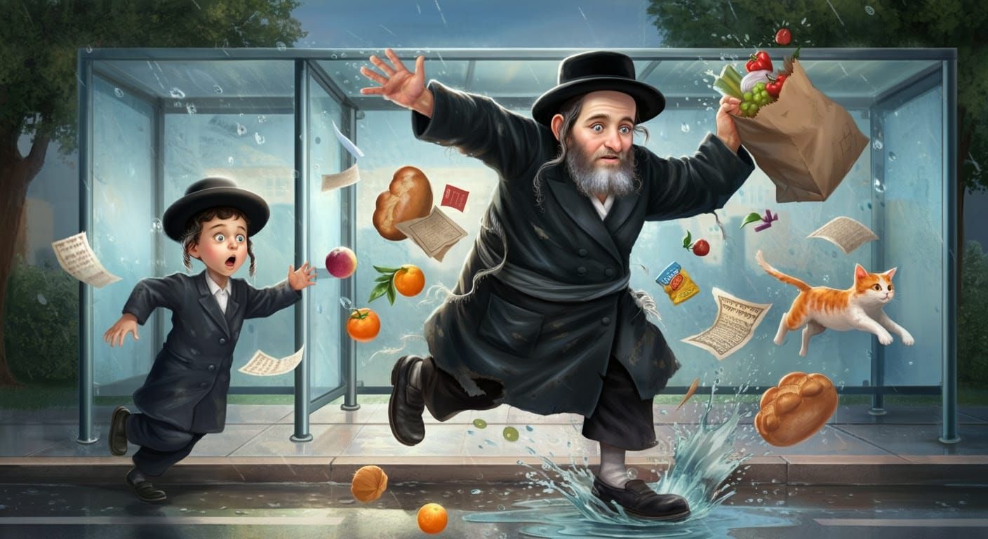 Orthodox Man's Mishaps: Comic Art Bus Rush