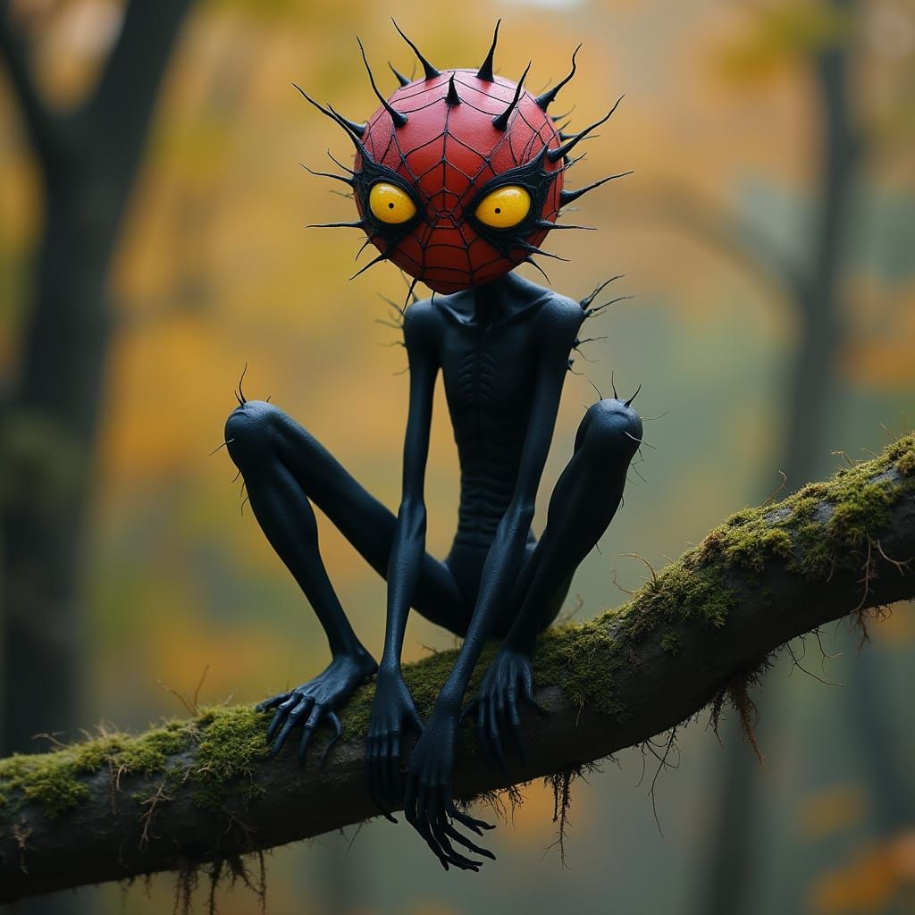 A whimsical, almost Tim Burton-esque interpretation of Spider-Man.