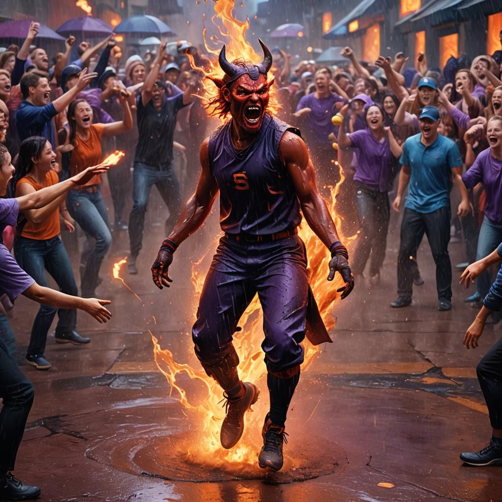 Satan Celebrates Grand Slam in Rain, Fantasy Art