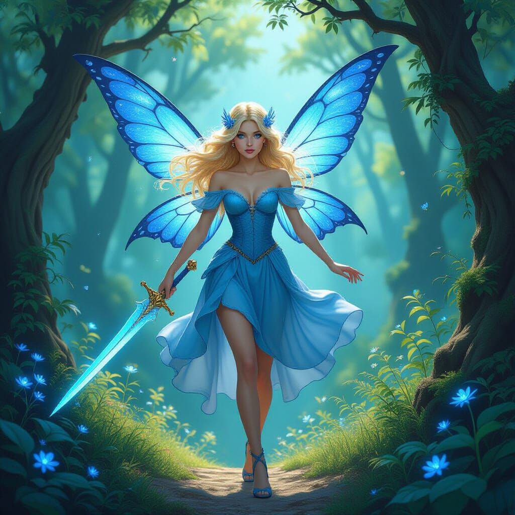 Fairy Warrior Soars Through Enchanted Forest