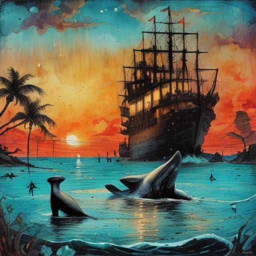 Whale and Monkey Friendship: Splash Art Painting