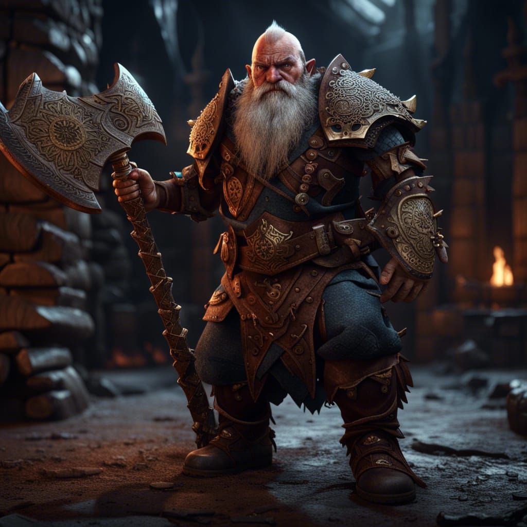 Epic Fantasy Dwarf in Leather Armor with Axe