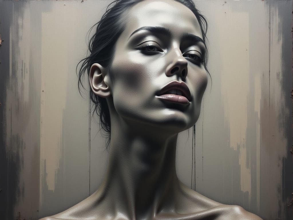 Melancholic Faces in Distressed Oil Painting