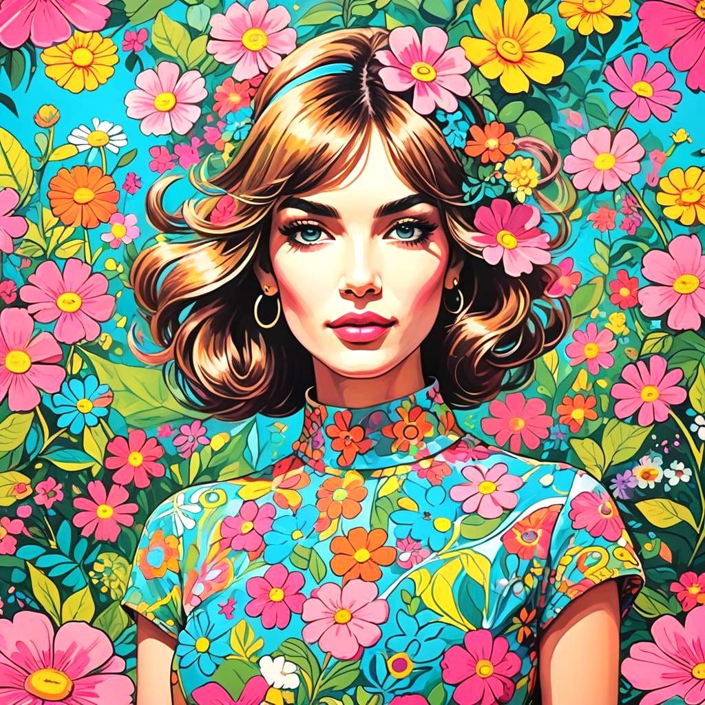 Stunning 1960s Flower Power Mini Skirt