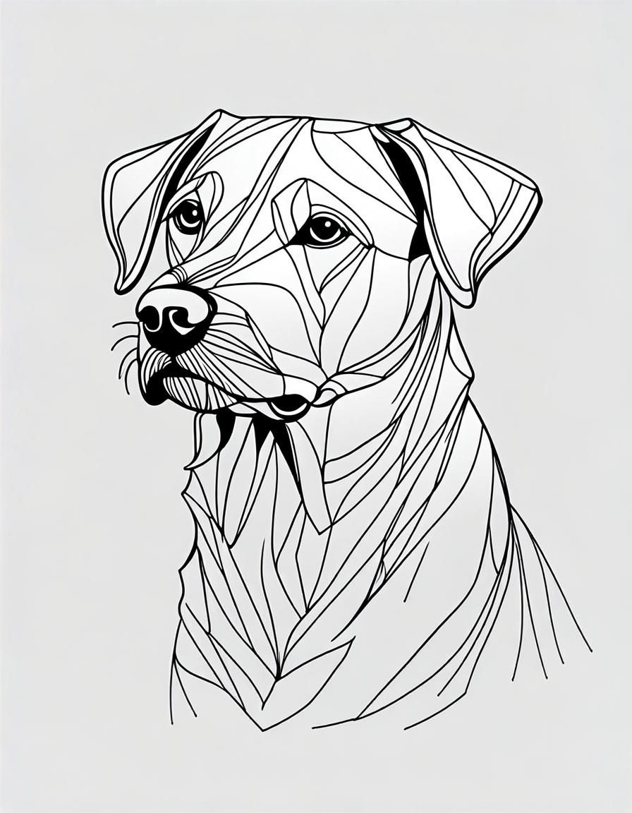 Intricate Continuous Line Art Dog on White Background