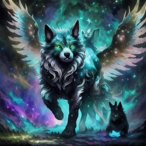 Magical Cats and Dogs Casting Spells in Mystical Forest