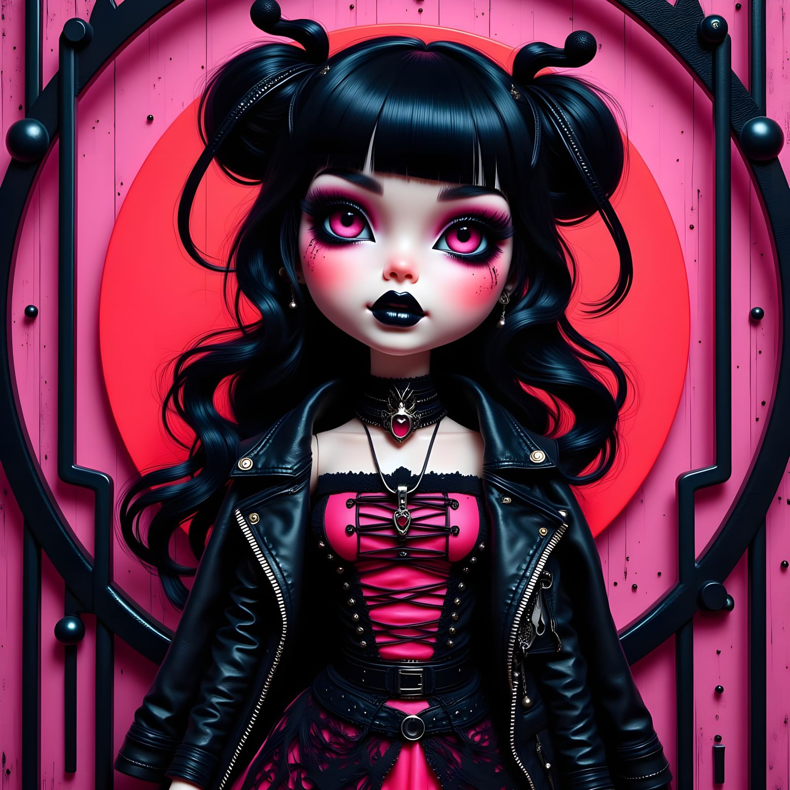 Punk Gothic Chibi Doll in Triadic Colors