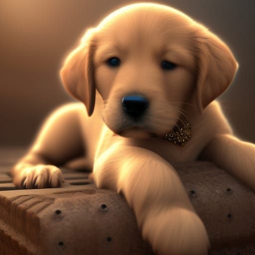 Golden Retriever Puppy: Detailed Fantasy Art