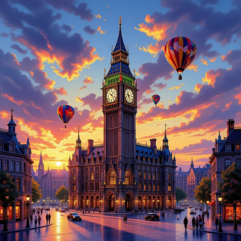 Grand Clock Tower Sunrise Oil Painting