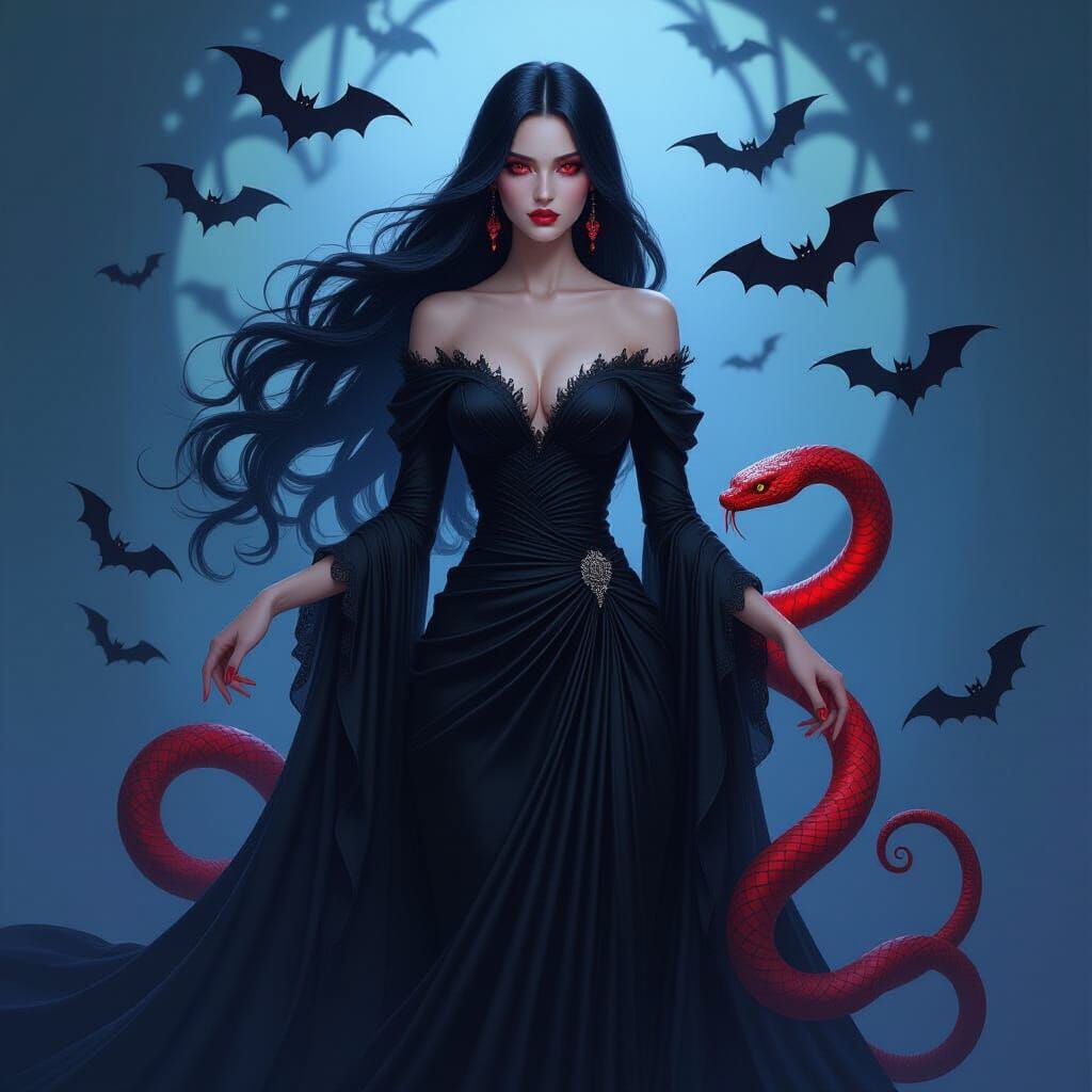 Ethereal Woman with Snake in Horror Art Style