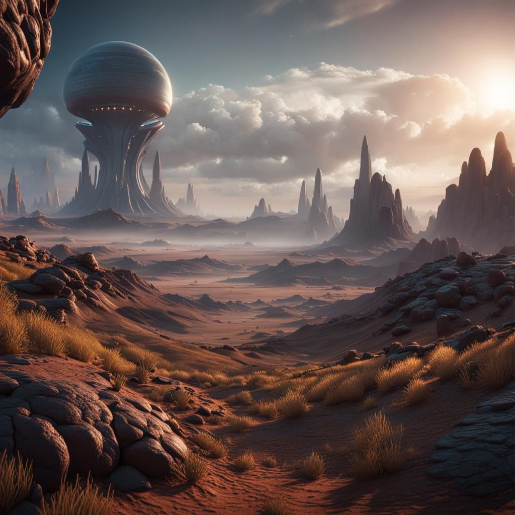 Alien Landscape Panorama in 3D Cinematic Style