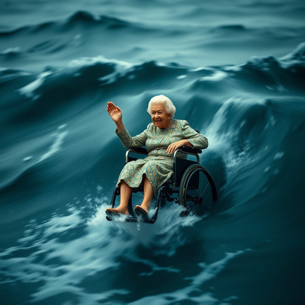 Queen Elizabeth Riding Ocean Waves in a Dazzling Masterpiece