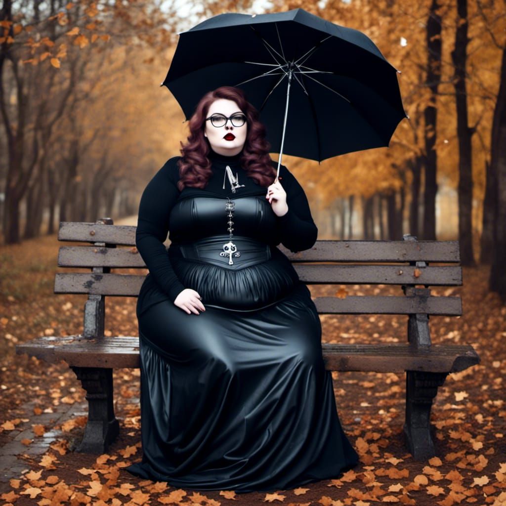 Curvy Woman in Forest During Autumn Rain
