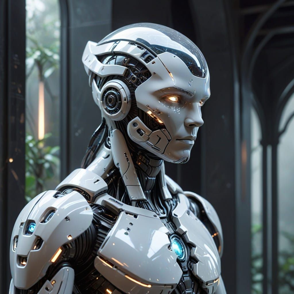 Minimalist Sci-Fi Poster: Porcelain Humanoid in Pastel Futur...