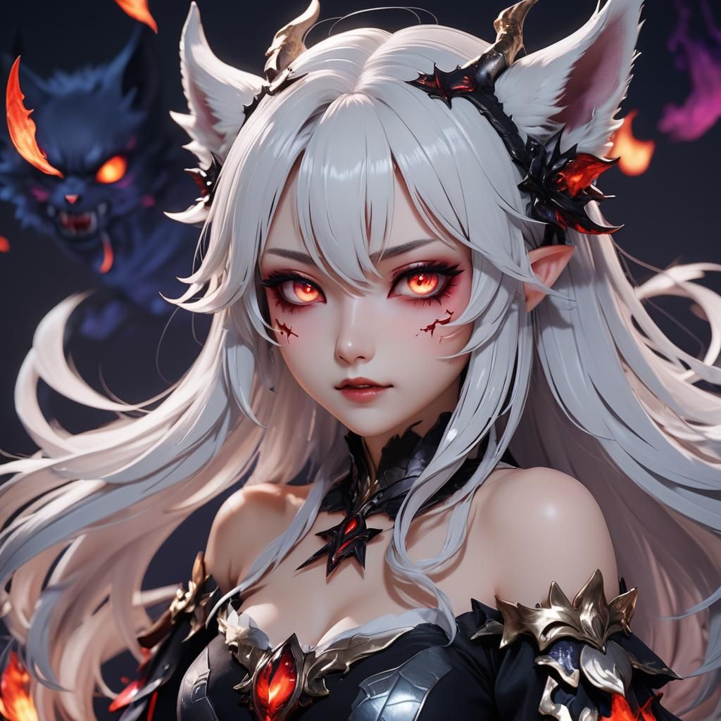 Anime Kitsune Girl Possessed, Digital Art