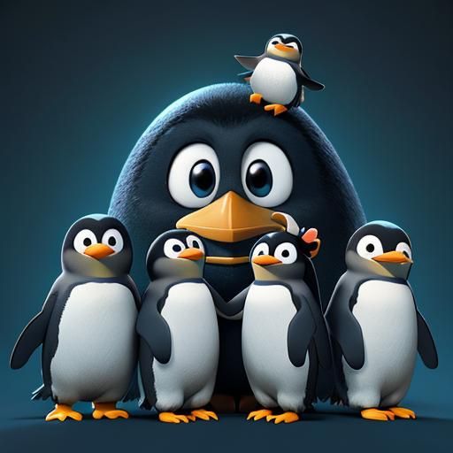 Happy Penguin Family Portrait in 3D Style