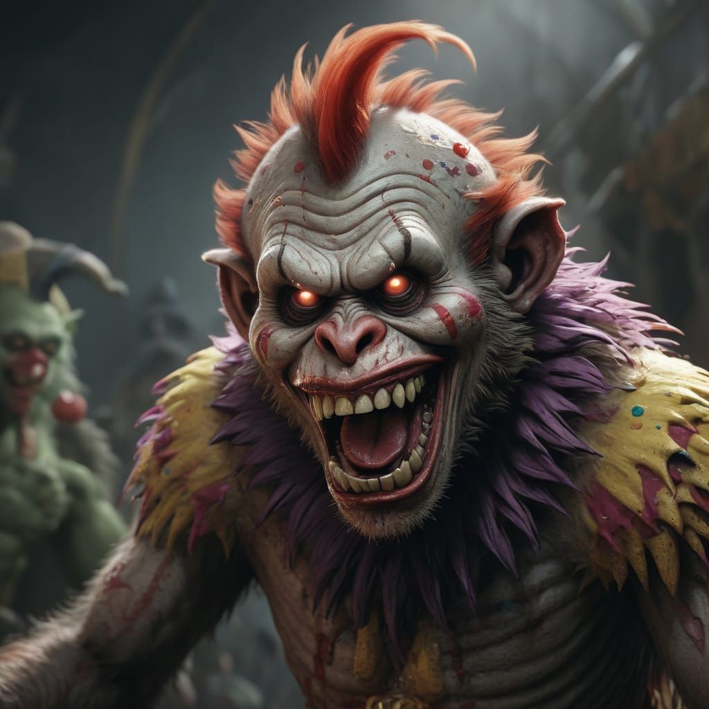 Zombie Monkey Clown Monster Grinning Maniacally