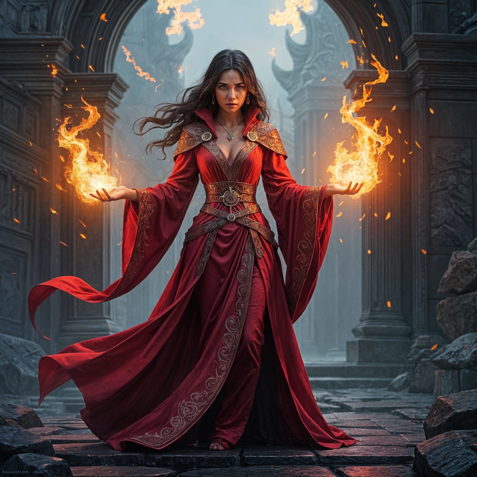 Fiery Sorceress Casting Blazing Spells