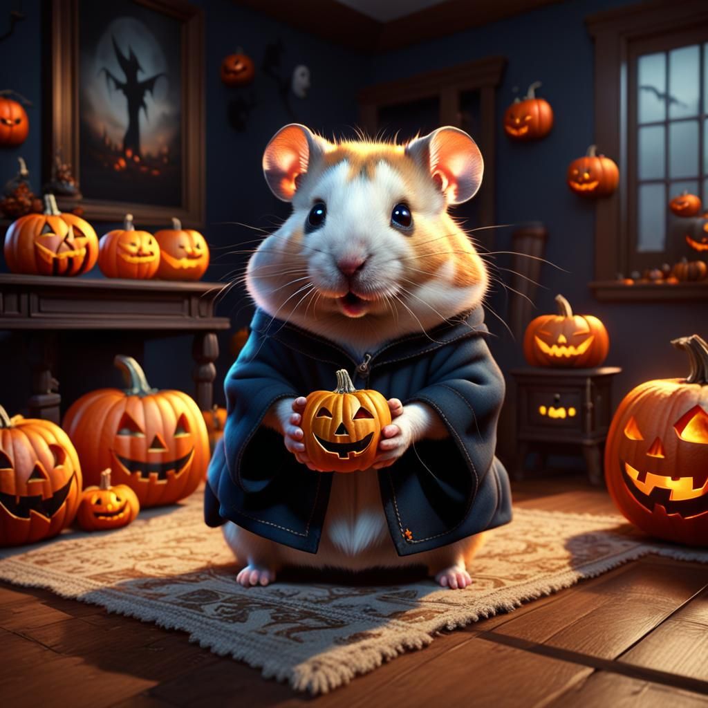 Hamster and Halloween pumpkins