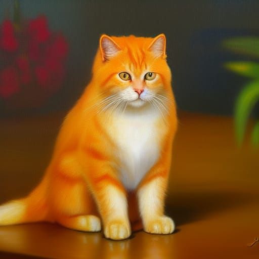 Ginger Cat Oil Painting with Bokeh