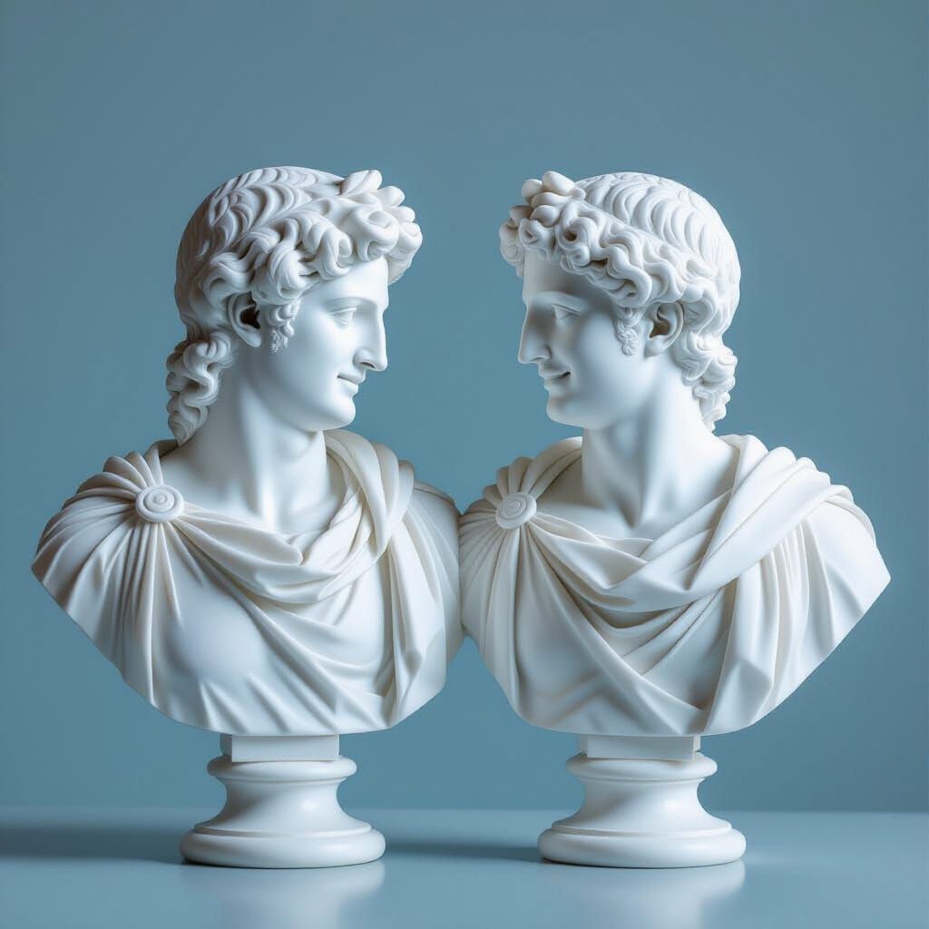 Apollo and Hyacinth Marble Busts in Classical Style