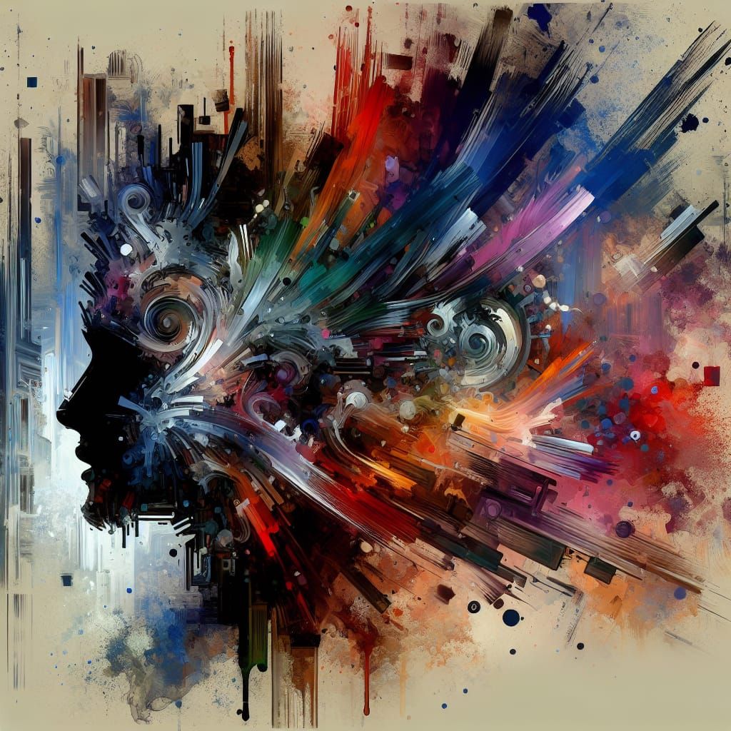 Contemplative Silhouettes in Futuristic Ruin