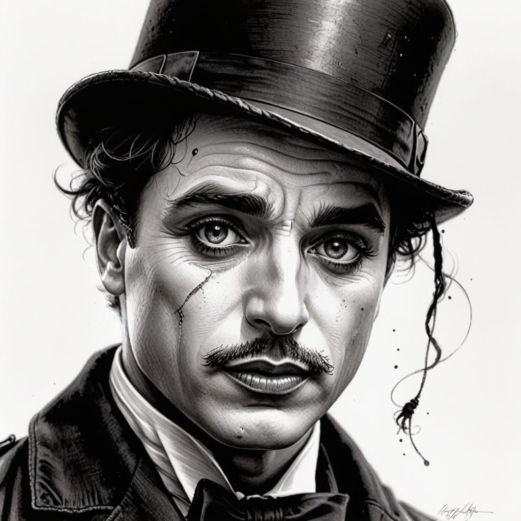Artistic Portrait of Charlie Chaplin in Ink
