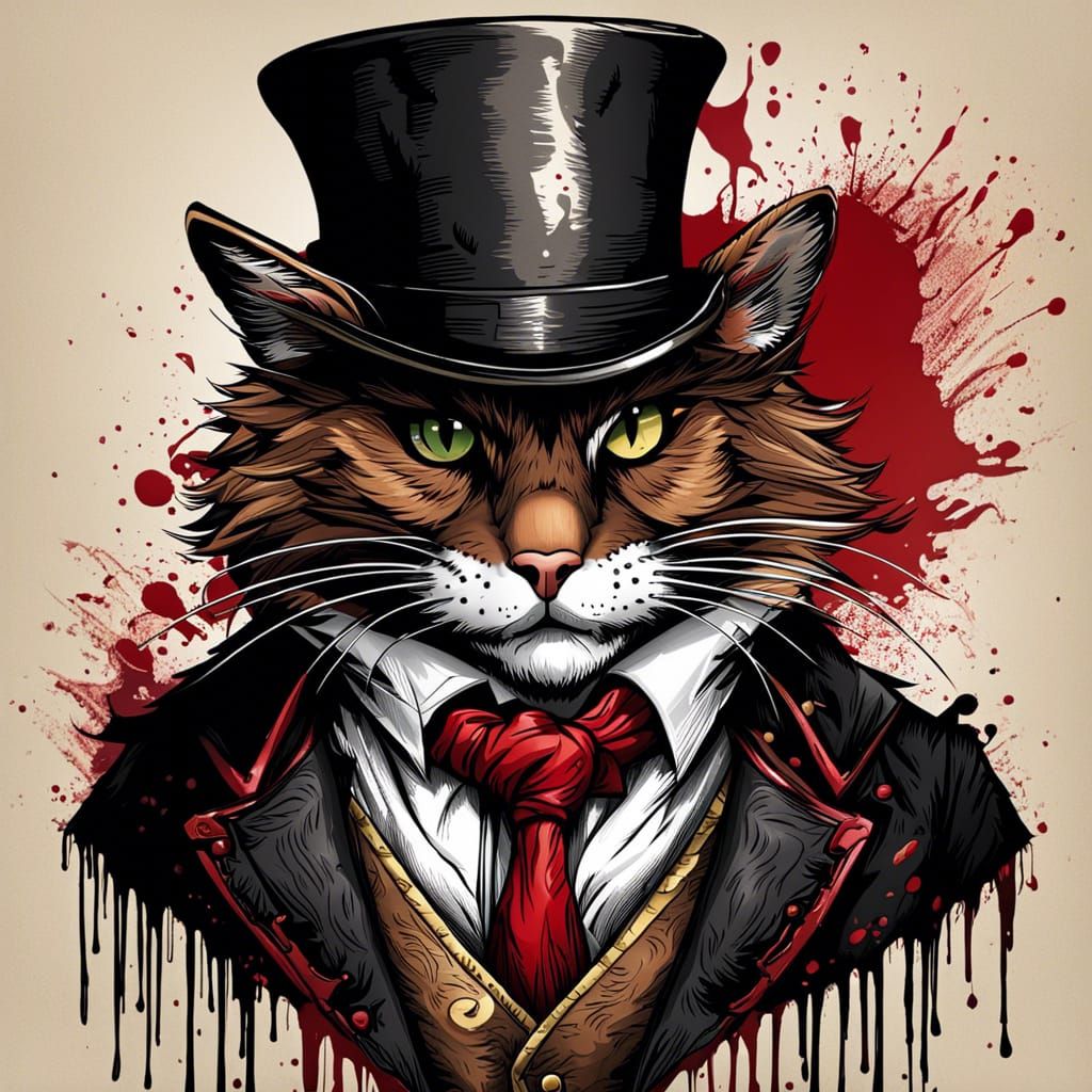 Dapper Furry Feline in Ink Art Style