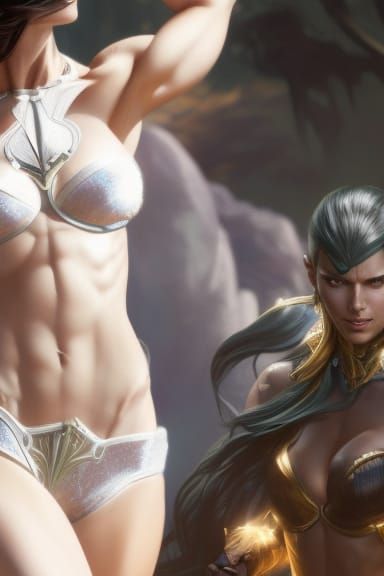 Muscular Elf Women in Hyperdetailed Digital Art
