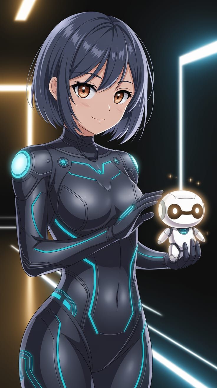 Anime Woman Brings Small Robot to Life in Futuristic Setting