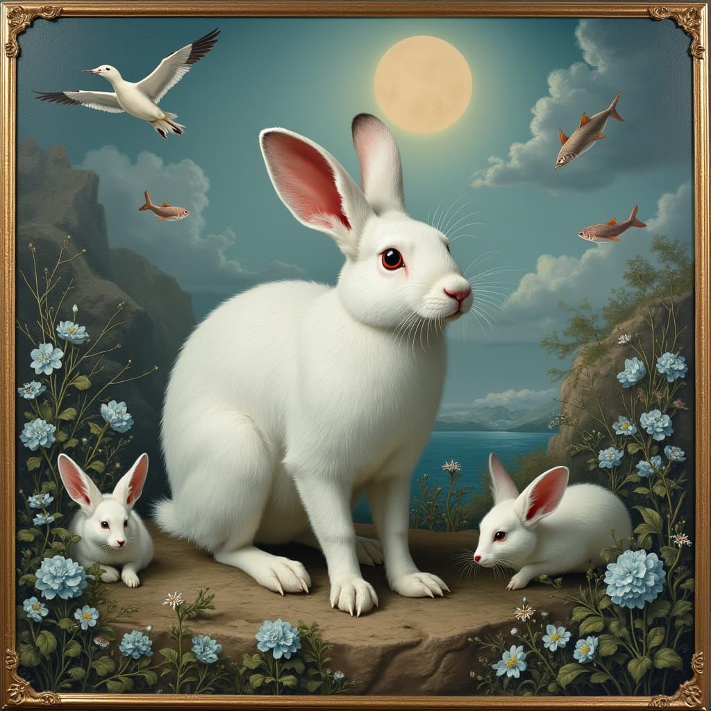 Arctic Hare in Baroque Style Polar Landscape