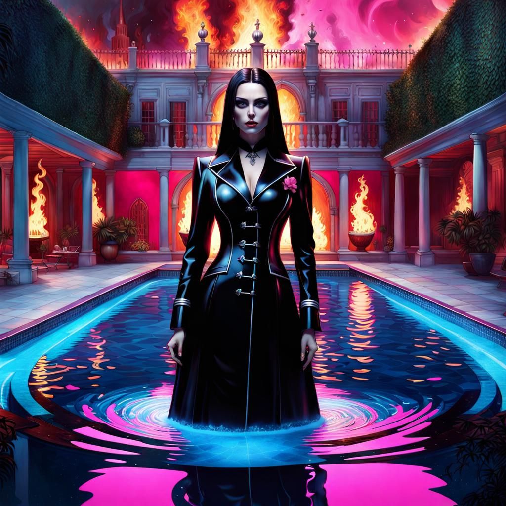 Gothic Wednesday Addams in Dark Horror Style