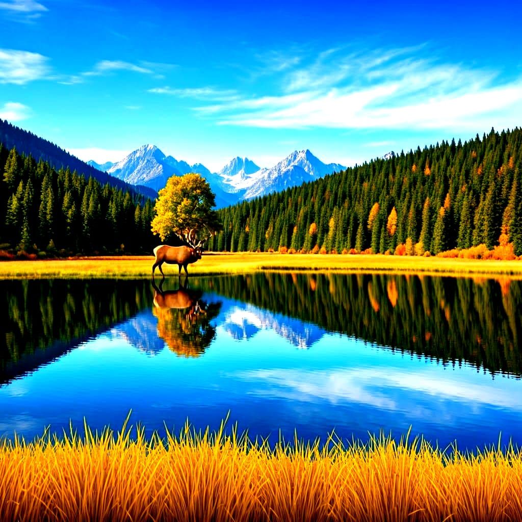 Vibrant Blue Lake Landscape with Majestic Mountains