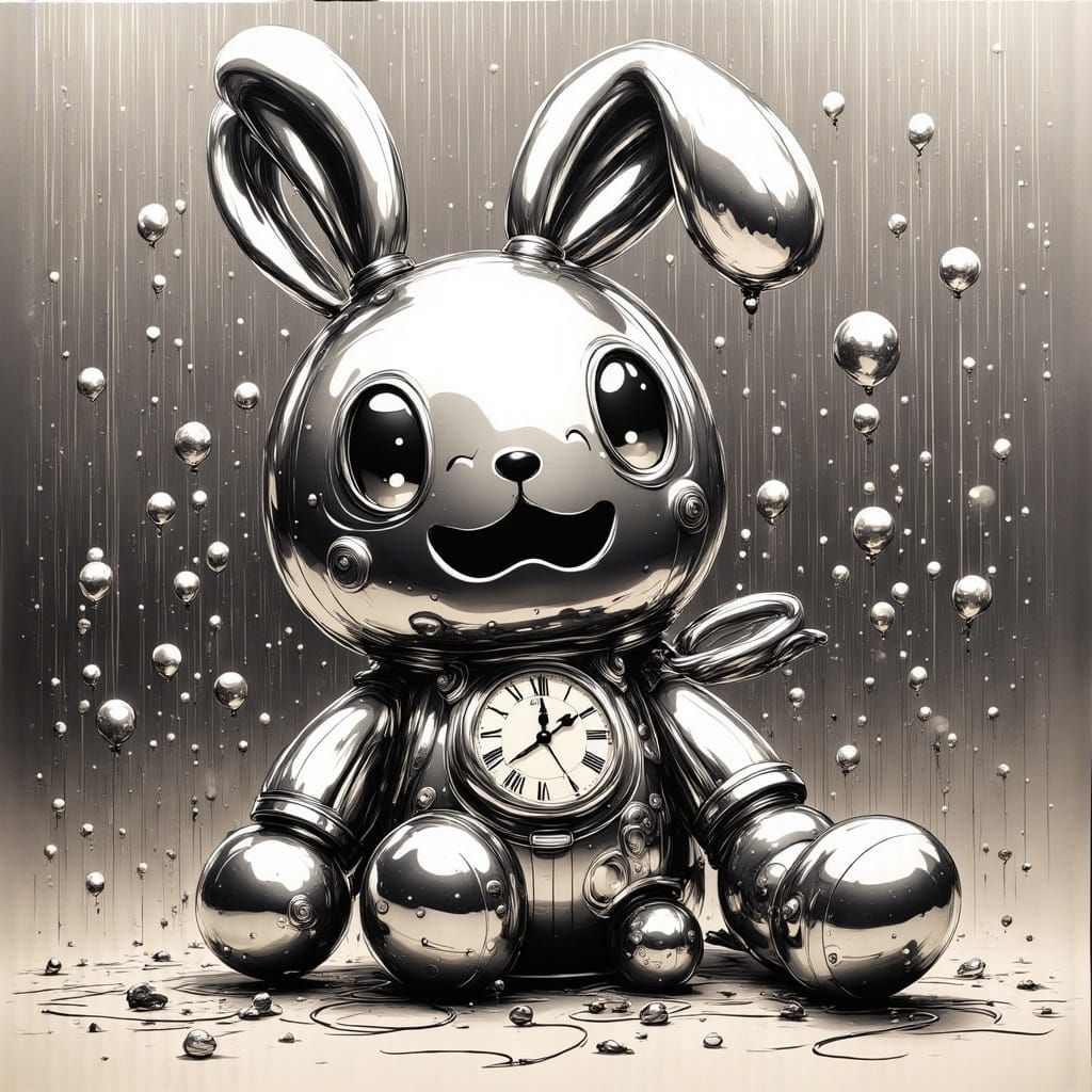 Romantic Realism of a Waterlogged Toy Rabbit in a Garden