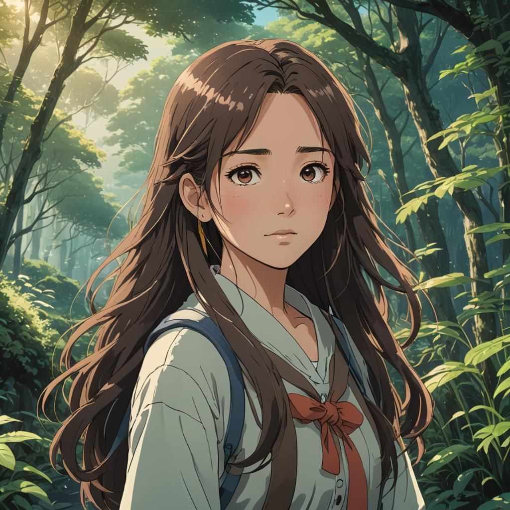 Anime Girl with Long Eyelashes, Ghibli Style