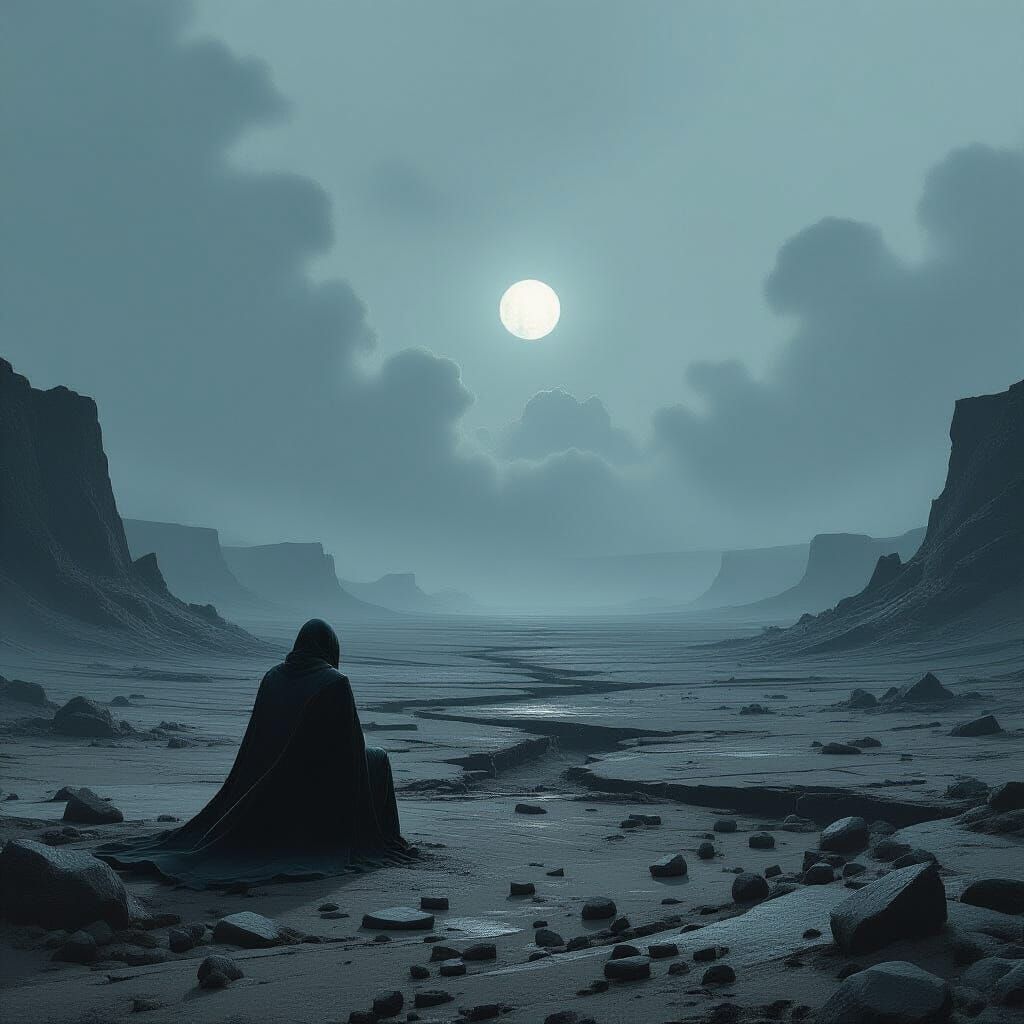 Sinister Empty Wasteland Landscape in Minimalist Style