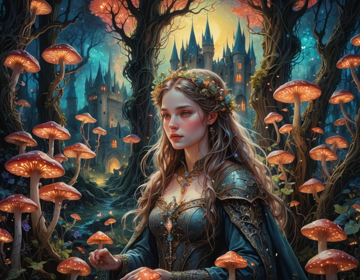 Surreal Medieval Maiden in Enchanted Forest