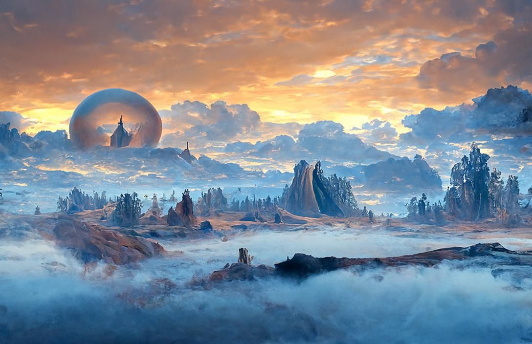 Surreal Vista: A Colorful Digital Landscape with Airships