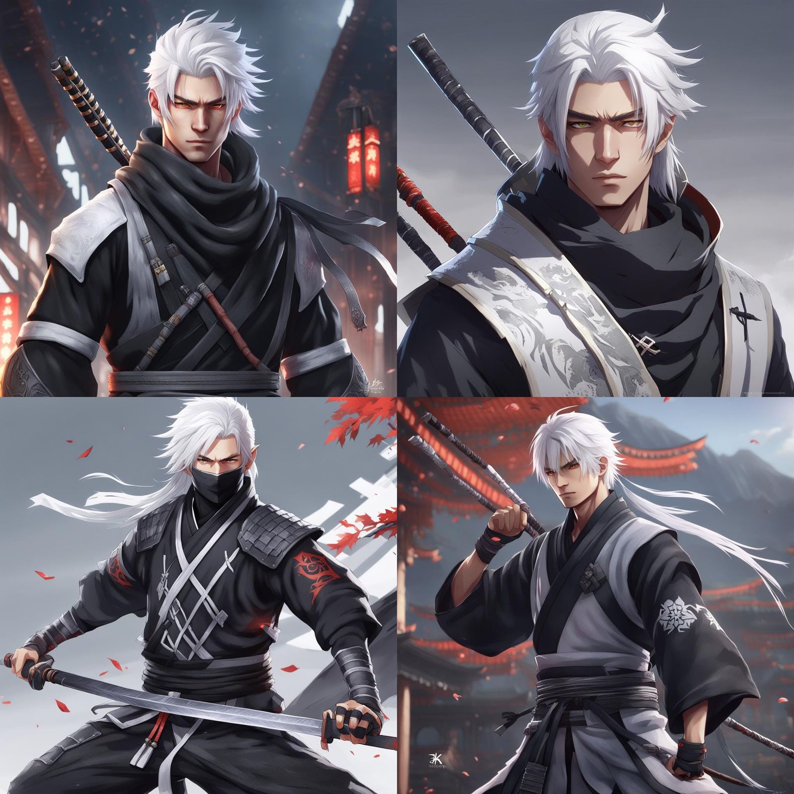 Anime Style Ninja with White Hair