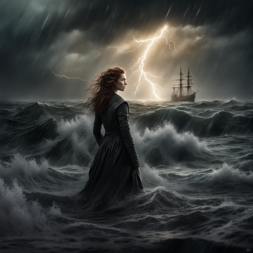 Epic Seascape: Lone Sailor in Stormy Sea