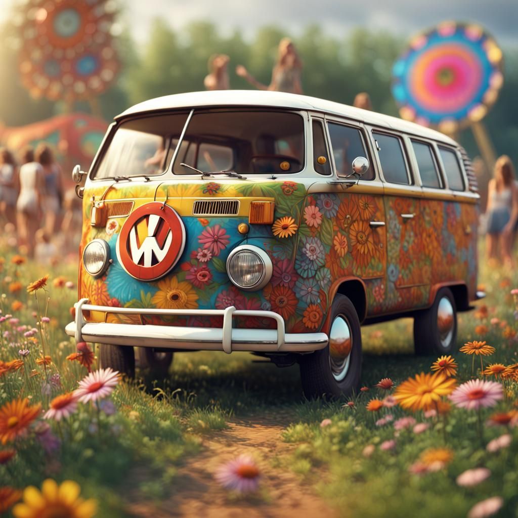 Hippie Van at Woodstock in Summer of Love