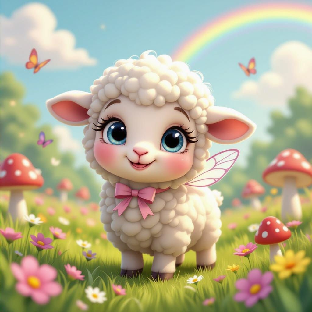 Adorable Fairytale Lamb in Children's Animation Style