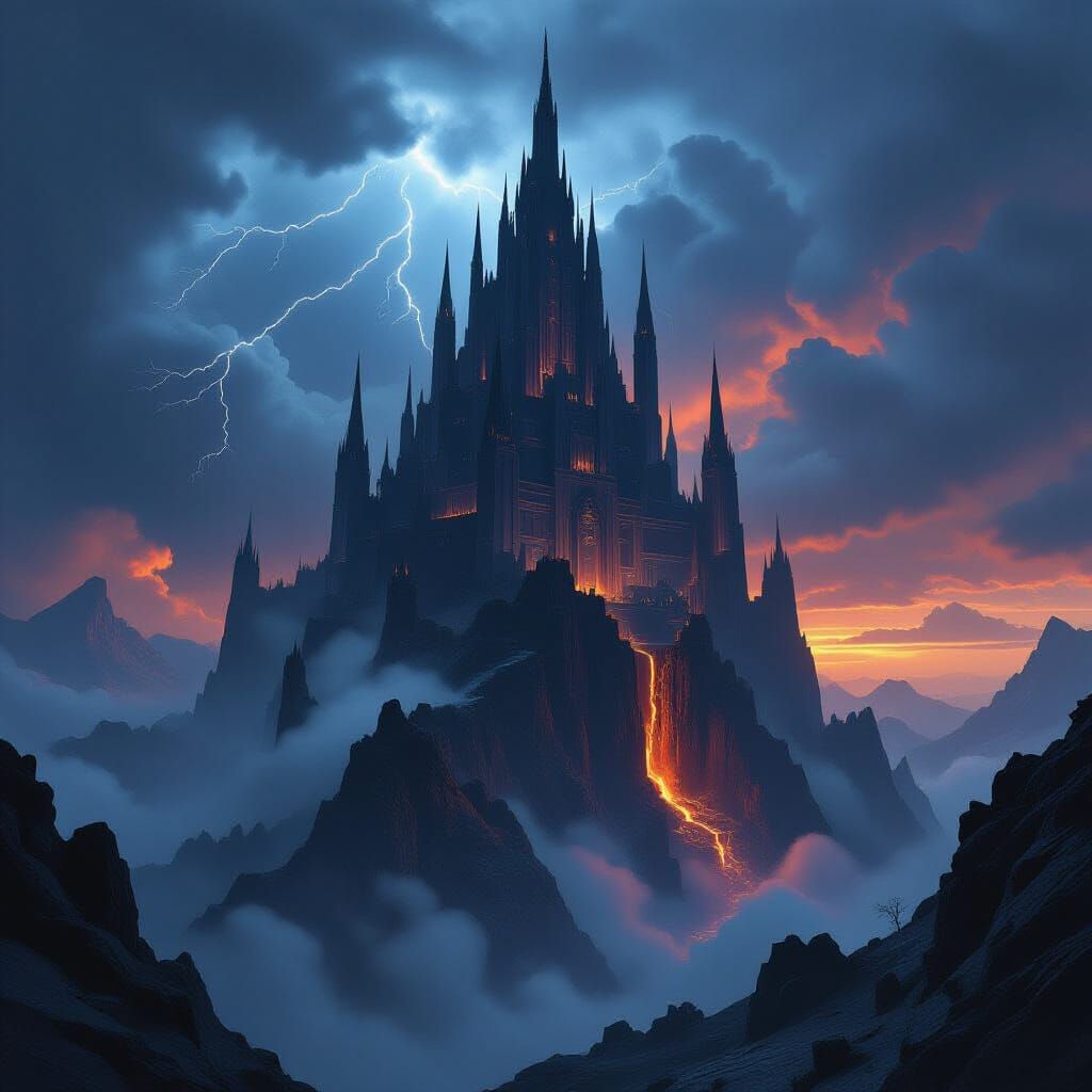 Colossal Villain Fortress on Stormy Mountain Peak