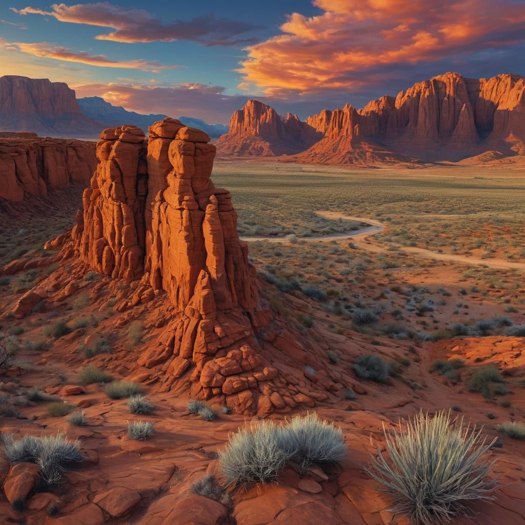 Red Rock Desert Landscape in Evening Light